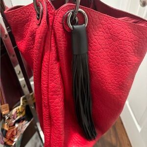 Red Leather Tote Bag with Tassel